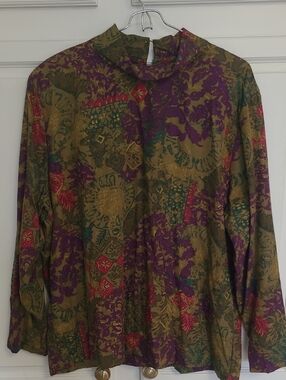 Vintage Bender Sportswear Green Multicolor Patterned Long Sleeve Top